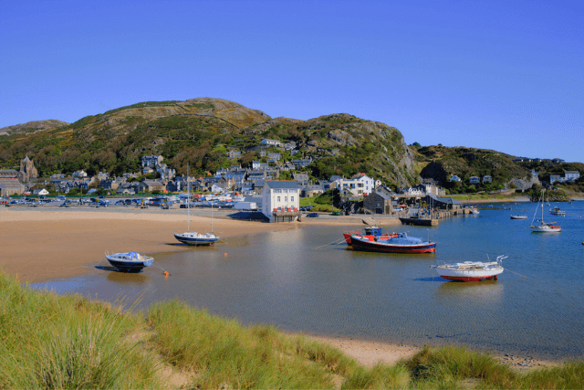 Barmouth Wales harbour in north west welsh coast town in Gwynedd Snowdonia National Park UK