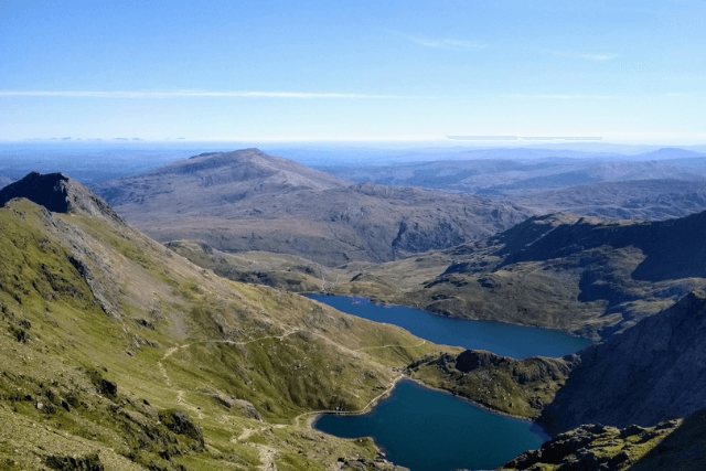 Views across Snowdonia National park from the summit of Snowdon