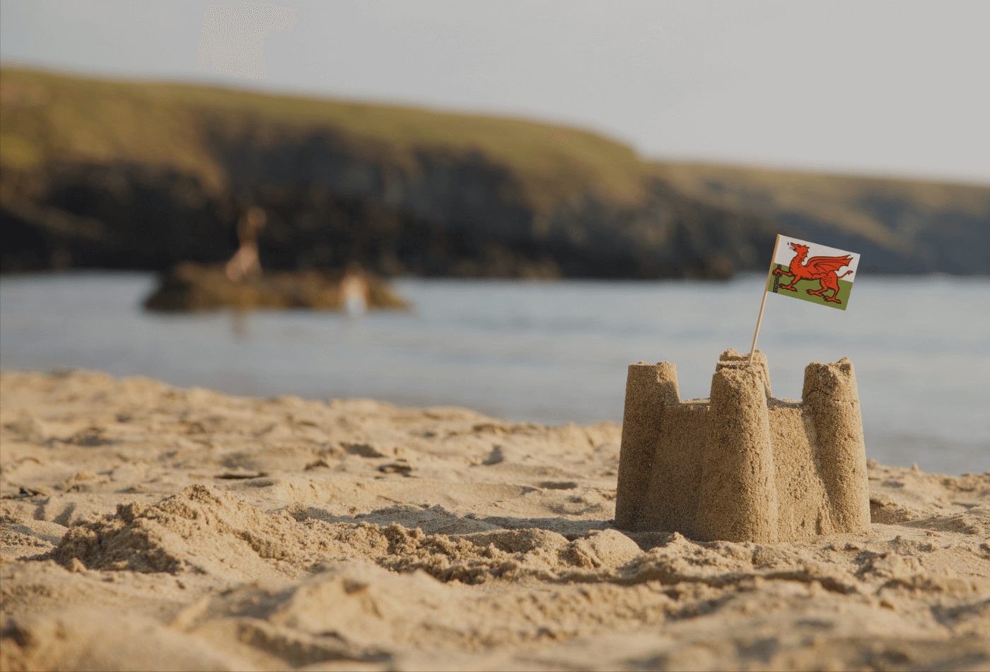 A sandcastle on a beach on the Llyn Peninsula