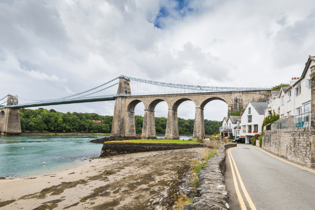 Views of Menai bridge, crossing the Menai Strait.