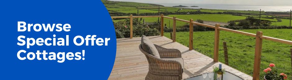 Special offer banner with image of chairs on a balcony looking out over the hills.